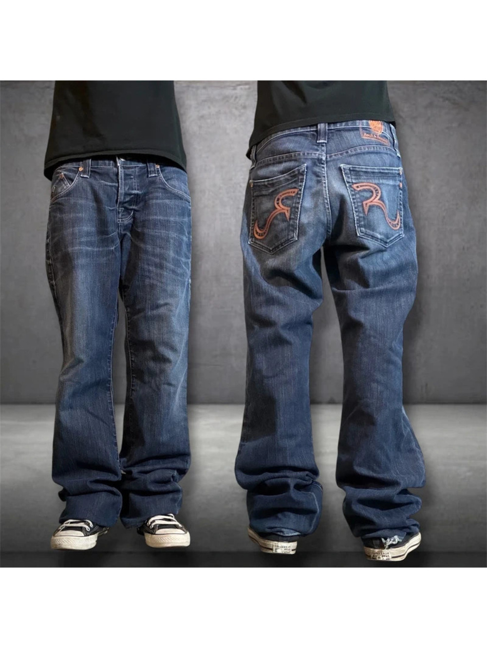Grunge Y2K bootcut rock and republic jeans w button fly w embroidery